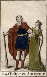 De koning van Thebe Oedipus met zijn dochter Antigone. Uit 
