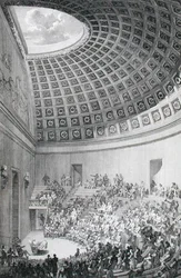 Het collegezaal, gemodelleerd naar het Pantheon in Rome, uit 