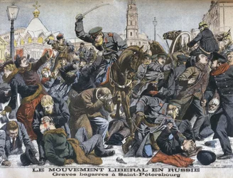 De liberale beweging in Rusland, gewelddadige schermutselingen in Sint-Petersburg, illustratie uit Le Petit Journal: Supplement illustre, 25 december 1904