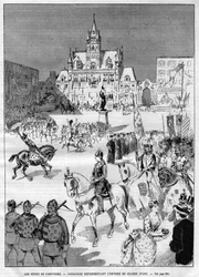 De middeleeuwse feesten van Compiegne in 1886: cavalcade die de intocht van Jeanne d