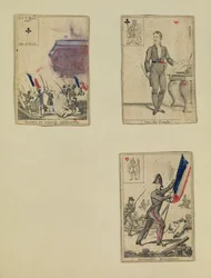 Drie speelkaarten ter herdenking van de helden van juli 1830, 1831