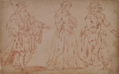 Drie theatrale figuren: King Lear, Cordelia en dienstmeid