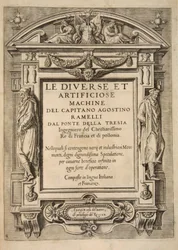 Titelpagina, uit Le Diverse Et Artificiose Machine Del Capitano Agostino Ramelli, pub. 1588