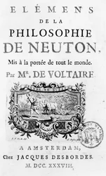Titelpagina van Elements de la Philosophie de Newton door Francois Marie Arouet Voltaire (1694-1778) Amsterdam, gepubliceerd 1738