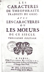 Titelpagina van Les Caracteres de Theophraste traduits du grec, avec Les Caracteres ou les moeurs de ce siecle door La Bruyere (1645-96) 1688