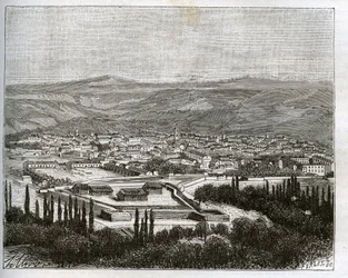 Tlemcen in Algerije in de 19e eeuw - gravure in "La France illustree: geographie, histoire, administration statistique" door V.A. Malt-Brown. 1884