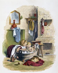 Toilet in "Schnik, schnak, kleinigheden voor de kleintjes", kinderspelen. ed. London- Georges Ronthedge and sons. New York, The broad way Ludgate n.d. c. 1890.