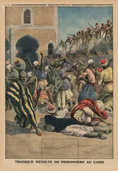 Tragische Opstand van Gevangenen in Caïro, achteromslag illustratie uit 