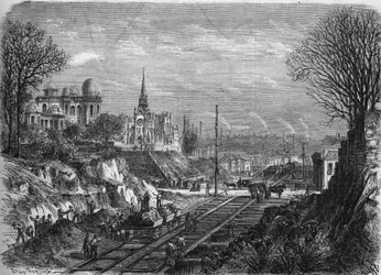 Transformaties van Parijs onder het Tweede Keizerrijk, Parijs Haussmann: doorbraak van de boulevard Arago. Gravure in 