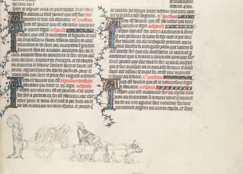 Vervoer van bezittingen in een door ossen getrokken kar, onvoltooide miniatuur uit De Bijbel van Jean de Sy, ca. 1355
