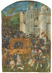 Triomfantelijke Processie van de Heilige Roomse Keizer, uitgesneden uit een manuscript, Rouen, derde kwart 15e eeuw
