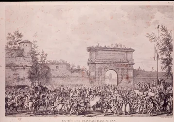 Triomfantelijke intocht van de Franse troepen onder Napoleon Bonaparte in Milaan, 15 mei