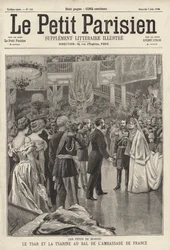 Tsaar Nicolaas II en Tsarina Alexandra wonen een bal bij ter ere van hen gehouden in de Franse ambassade in Moskou na hun kroning