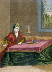 Turkse vrouw die draad spint, ca. 1708