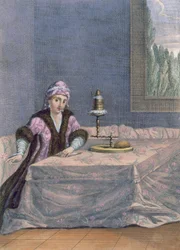 Turkse vrouw die draad spint, ca. 1708