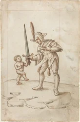 Keer het scherpe zwaard de rug toe [fol. 44 recto], ca. 1512-1515 (pen en bruine inkt met aquarel op geschept papier)