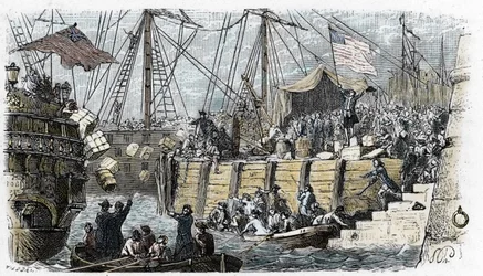 Amerikaanse Onafhankelijkheidsoorlog: opstand van Amerikaanse kolonisten tegen belastingen opgelegd door het Engelse Parlement op thee en andere levensmiddelen