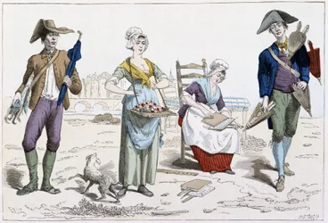 Parapluhandelaar, bloemenhandelaar, matrassenkaarder, blaasbalghandelaar