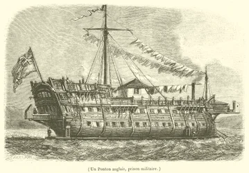 Een Engels ponton, een militaire gevangenis (gravure)