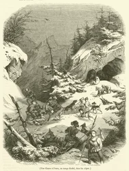 Een berenjacht, in de feodale tijd, in de Alpen