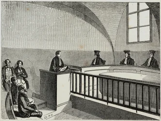 Een these aan de school voor recht in Parijs - Gravure in 