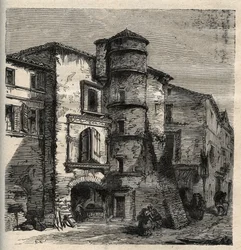 Uzes - het oude kasteel - Gard - Frankrijk - gravure in 