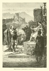 Vercingetorix geeft zich over aan Caesar