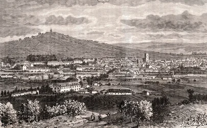 Vesoul - gemeente van de Grand Est van Frankrijk, prefectuur van het departement Haute-Saone in de regio Bourgogne-Franche-Comte - gravure in 
