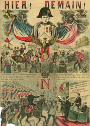 Victor Napoleon (1862-1926) aan het hoofd van Bonapartisten, de laatste erfgenaam van Napoleon I moest in ballingschap gaan na een wet aangenomen door de Derde Republiek in 1886. Gravure, in 