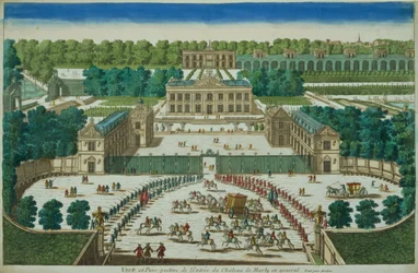 Zicht en Perspectief van de Ingang van het Kasteel van Marly, gegraveerd door Antoine Aveline