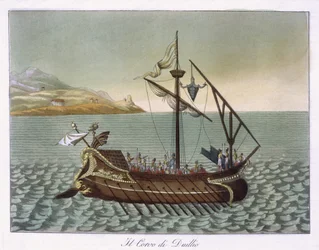 Uitzicht op Corvus, Maritieme Kraan, gebruikt door G. Duillus, 1796