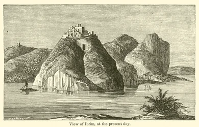 Uitzicht op Ibrim, tegenwoordig (gravure)