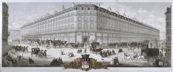 Uitzicht op het Magasins du Louvre warenhuis, Parijs, 1866