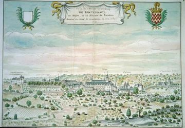 Uitzicht op de abdij van Fontevrault (Fontevraud) in Maine en Loire.