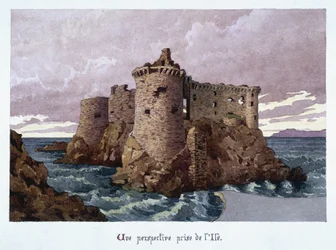 Zicht op het kasteel uit de 11e eeuw in ruïnes op het eiland Yeu (Île-d