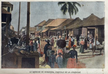 Gezicht op de mars van Kingston, hoofdstad van Jamaica. "La-Croix-Illustree", 3 februari