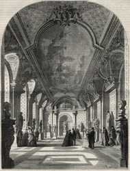 Zicht op de nieuwe zaal van de Romeinse keizers, in het Musée des Antiques du Louvre. Gravure in 