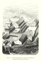 Merovingische villa uit de tijd van Dagobert I, reconstructie door M Viollet-le-Duc
