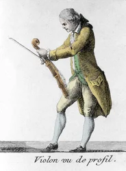 Viool gezien vanaf de zijkant. Gravure uit het einde van de 18e eeuw.