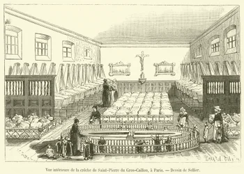 Binnenaanzicht van de crèche van Saint-Pierre du Gros-Caillou, in Parijs