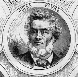 Oorlog van 1870 - Regering van Nationale Defensie: portret van Jules Favre (1809-1880), lid van de voorlopige regering van 1870. Gravure in 
