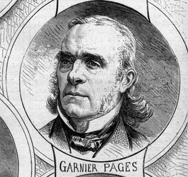 Oorlog van 1870 - Regering van Nationale Defensie: portret van Louis Antoine Garnier-Pagès (Garnier-Pagès) (1803-1878), lid van de voorlopige regering van 1870. Gravure in ‘Le Monde Illustré’, nr. 706 van 22 oktober