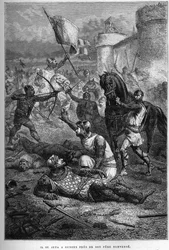 Willem I wordt gewond door zijn zoon Robert tijdens gevechten in Frankrijk, 1076 - Opstand van Robert Courteheuse