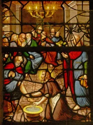 Raam Charnier-7 met Christus wast de voeten van zijn discipelen