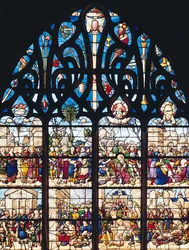 Raam dat scènes uit het leven van St. Stefanus en St. Laurentius uitbeeldt, uit de Chapelle Bonne-Mort