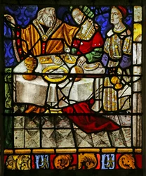 Raam met maaltijdscène (glas-in-lood)