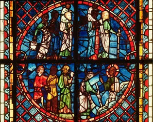 Raam uit de Kapel van de Maagd met de Israëlieten in de woestijn en Mozes op de berg Sinaï, ca. 1240-50