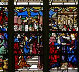 Raam w105 met de Maagd Maria - Haar Huwelijk; de Tempel