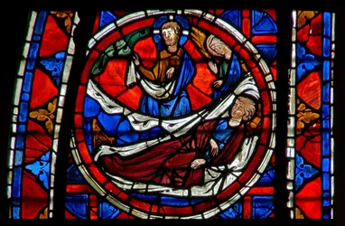 Ruit w109 met St. Martinus droomt dat hij Christus ontmoet