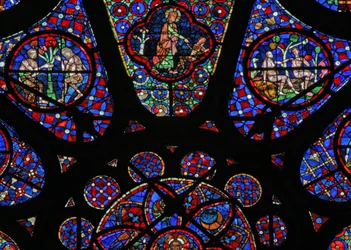 Raam w115 met God de Schepper: Adam en Eva scènes